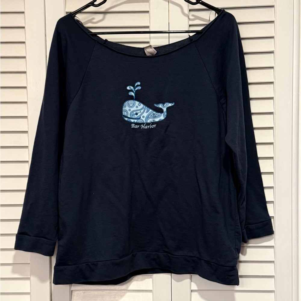 Next Level Apparel Navy Long Sleeve Tee with Whale Design